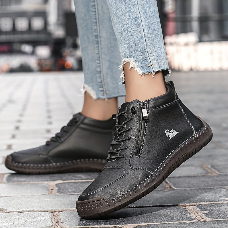 Black ergonomic support sneakers with lace-up front and side zipper