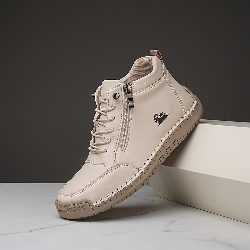 Ivory ergonomic support sneakers with lace-up front and side zipper