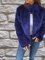 Blue faux-fur warm coat with full zip and stand collar