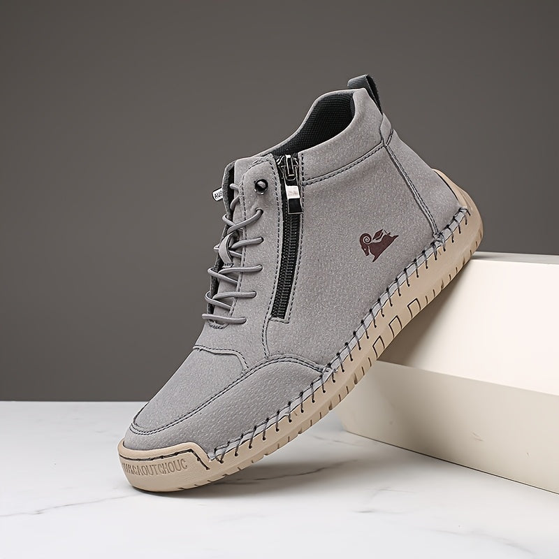 Gray ergonomic support sneakers with lace-up front and side zipper
