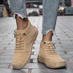 Beige ergonomic support sneaker with lace-up front, side zipper, and cushioned sole