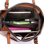 Eleonora vintage leather tote bag open interior with zipper pocket and organizer compartments