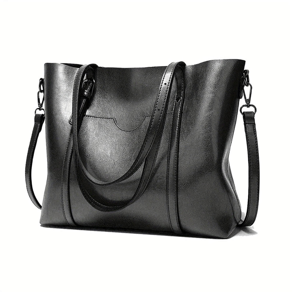 Eleonora vintage leather tote bag in black leather with long handles and crossbody strap