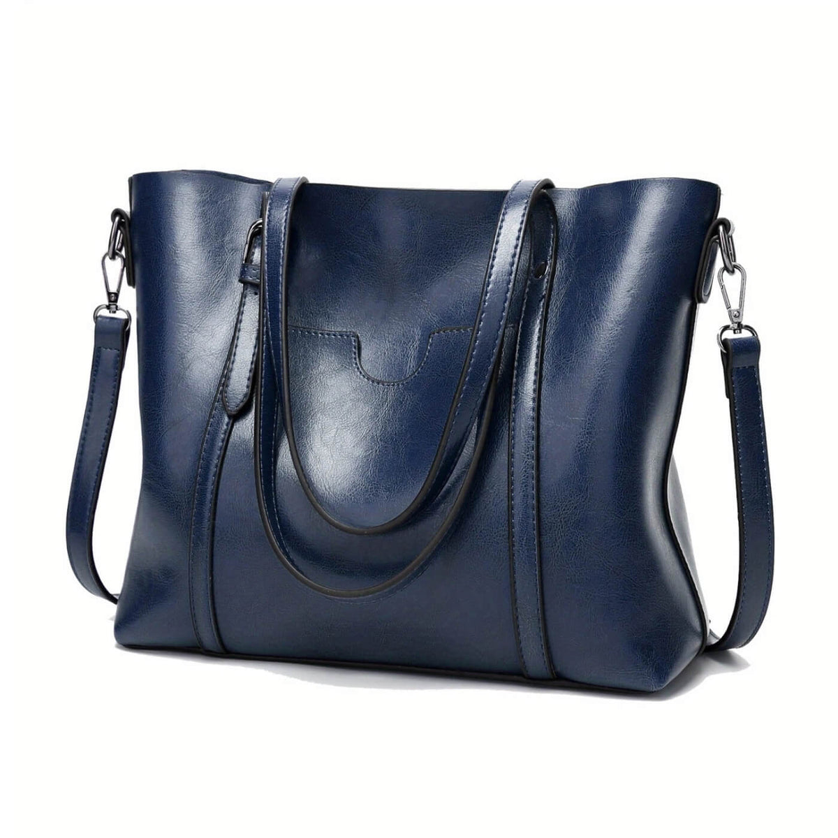 Eleonora vintage leather tote bag in blue leather with long handles and crossbody strap