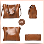 Eleonora vintage leather tote bag in brown leather, multiple angles with handles and straps