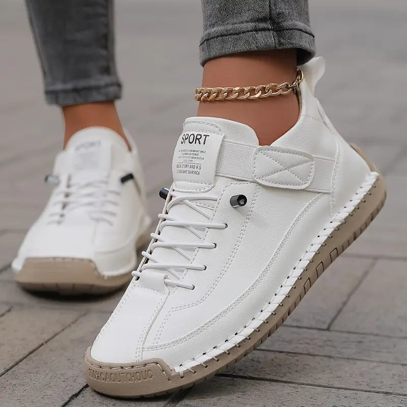 ROSALIE white ergonomic sneakers with side strap and lace-up front