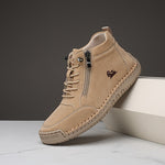 Beige ergonomic support sneakers with lace-up front and side zipper