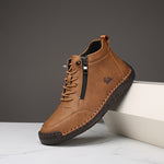 Light brown ergonomic support sneaker with lace-up front, side zipper, and rubber sole