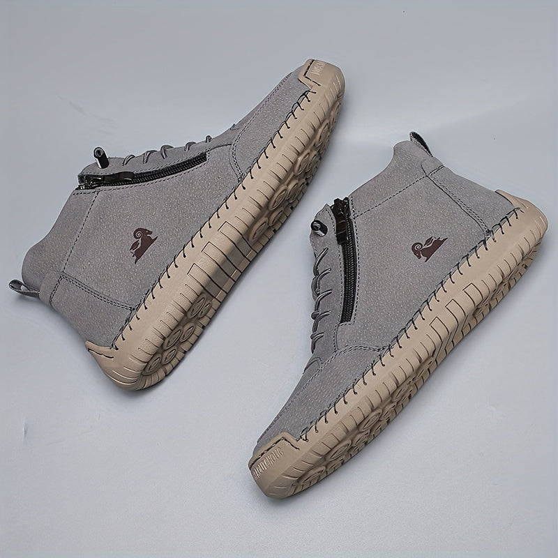Light gray ergonomic support sneakers with lace-up front and side zipper