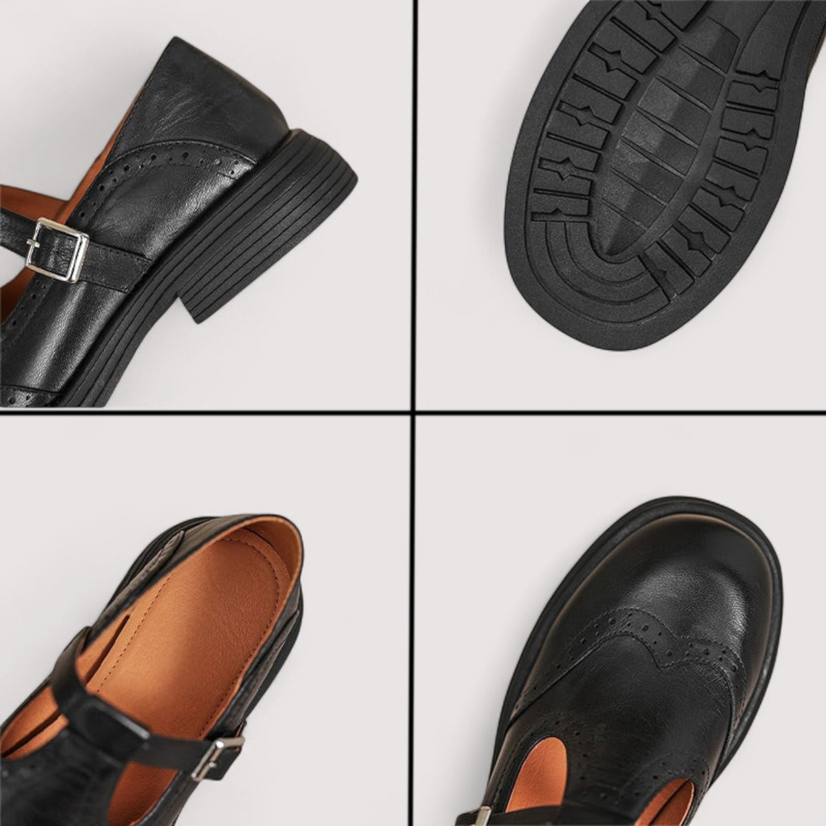 Black Mary Jane shoes with adjustable buckle strap and chunky ridged sole